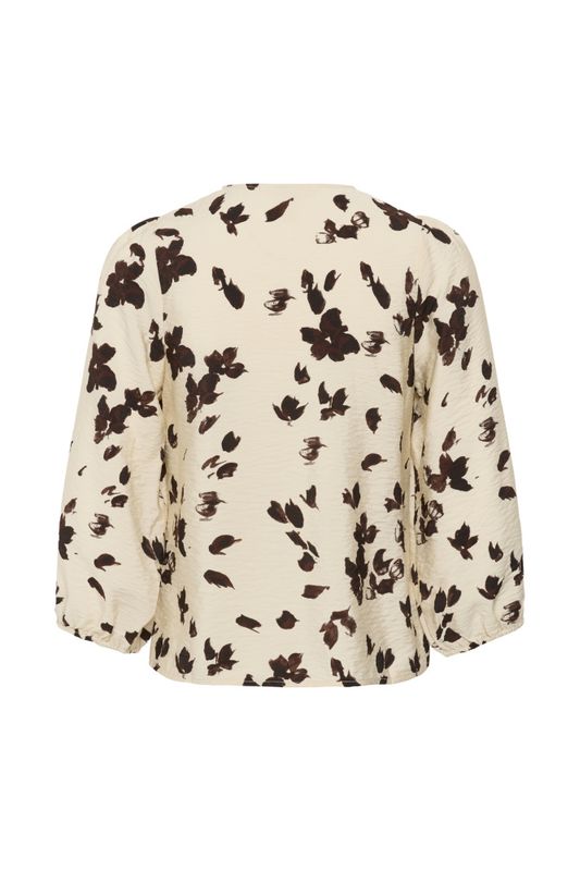 Channie Shirt Oatmeal Feather Flower Print