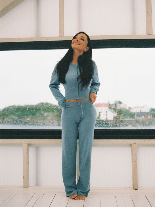 Straight Knit Pants Blue 