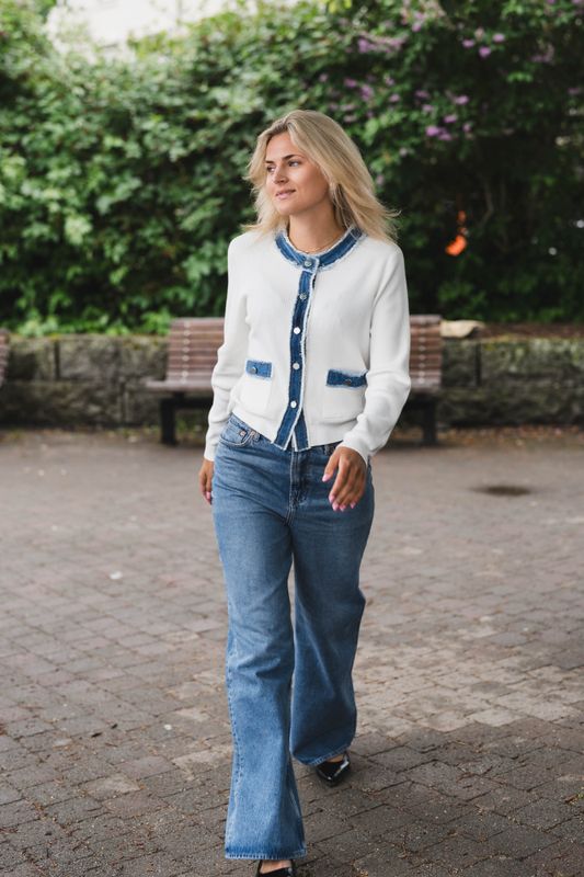 Zelma Knit Denim Cardigan Offwhite 