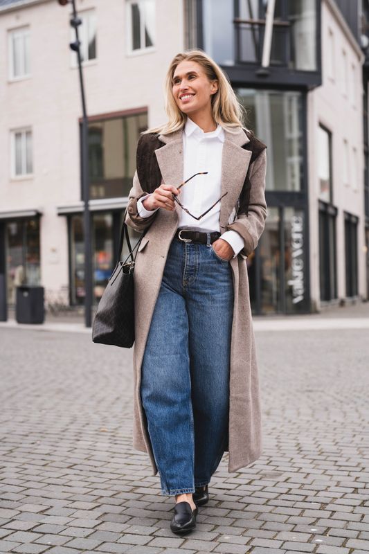 Corina Herringbone Twill Coat Beige Melange 