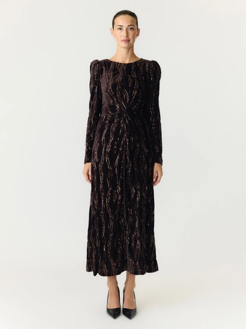 Hovedbilde Hella LS Velour Midi Dress Black Rhinestones 