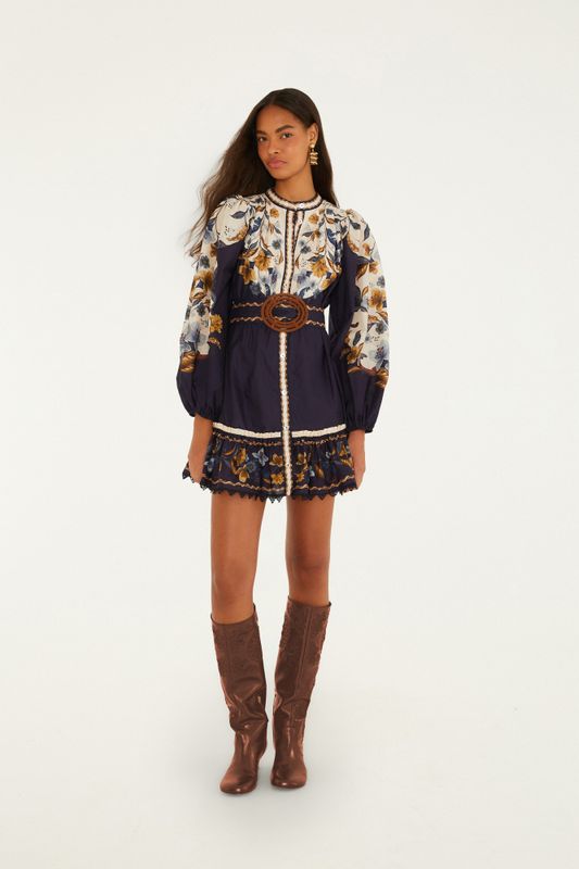 Golden Nature Navy Blue Mini Dress 