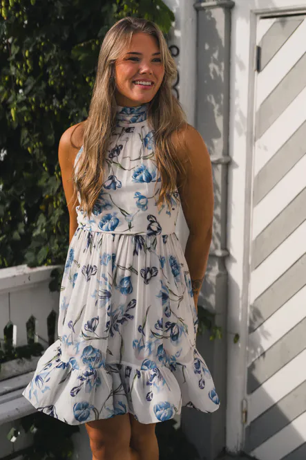 Hovedbilde Fern Halterneck Ruffled Mini Dress Tulip Blue 