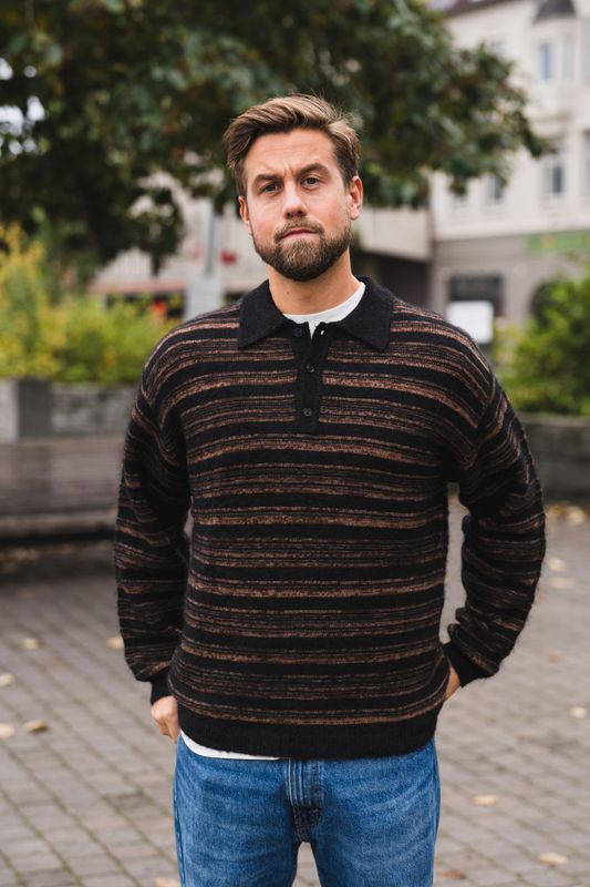Ollie Wool Polo Sweater Brown Stripe 