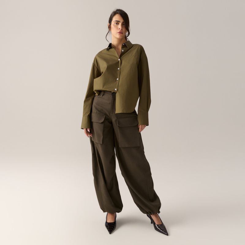 Caryn Poplin Khaki Dark Forest