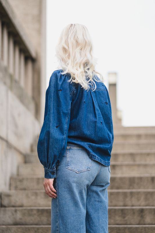 Frida Shirt EMB M Blue Wash/Flower 