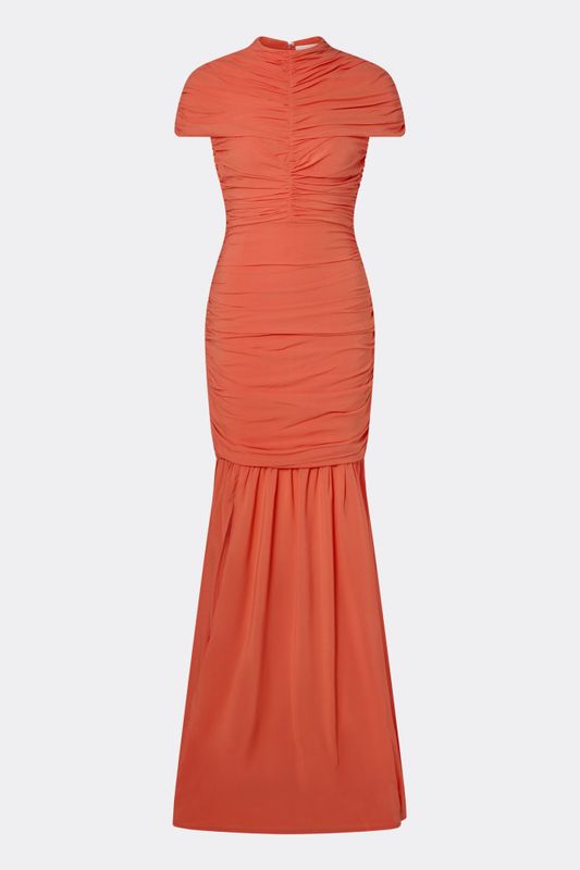 Loana Draped Chiffon Maxi Dress Coral 