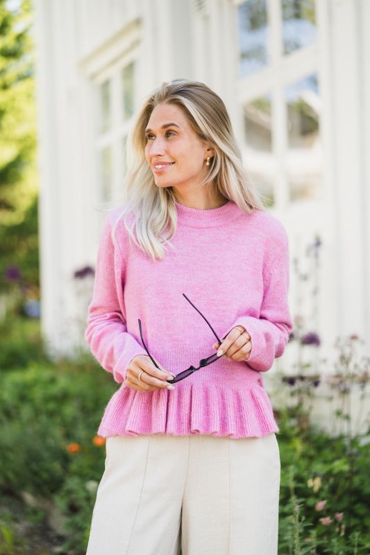 Emily LS Peplum Knit Pullover Moonlite Mauve 