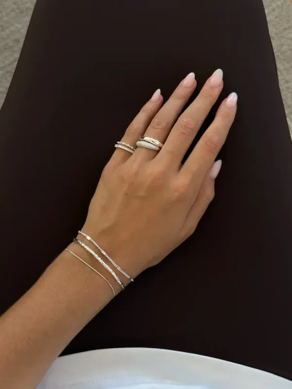 Beaded Zirconia Stacker Ring Silver