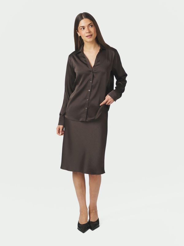 Hazelle Drapy Satin Shirt Dark Brown 