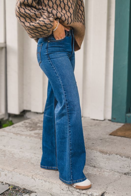 Irina Wide Leg Medium Wash Blue Denim 