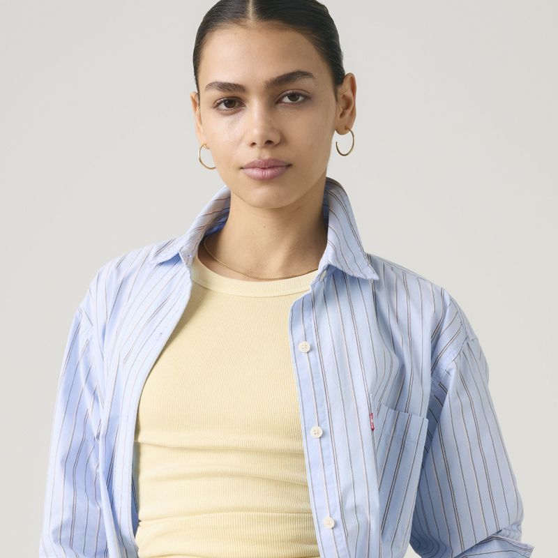 Harlie Boyfriend Shirt Amari Stripe Chambray Blue