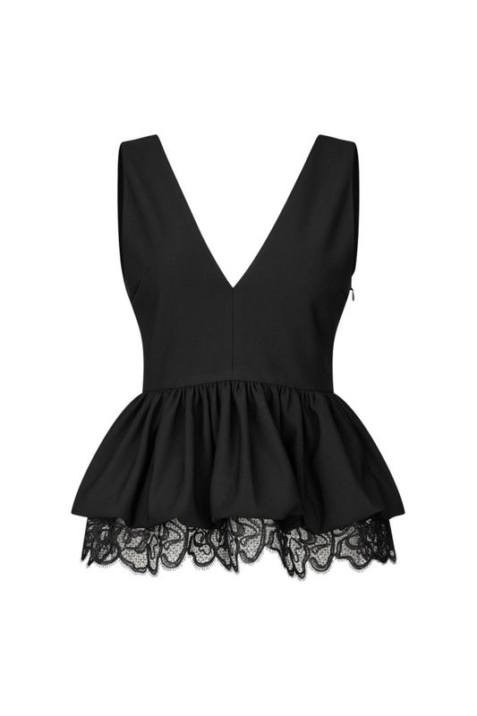 V-Neck Peplum Top Black 