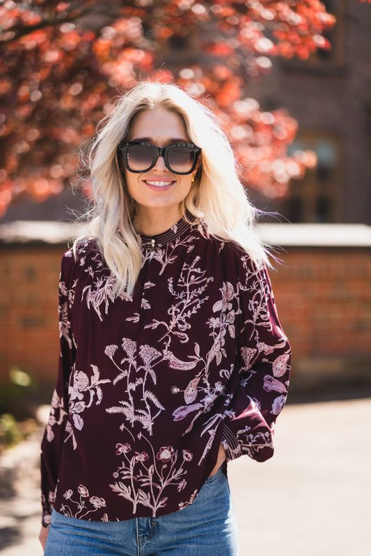 Shiroma Blouse Tawny Port Botanical Print