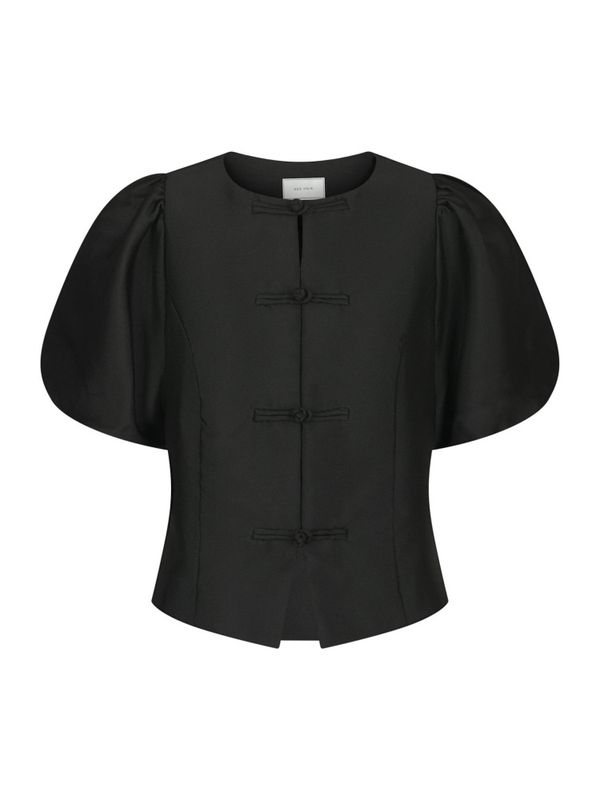 Anela Mandarin Dull Satin Blouse Black 