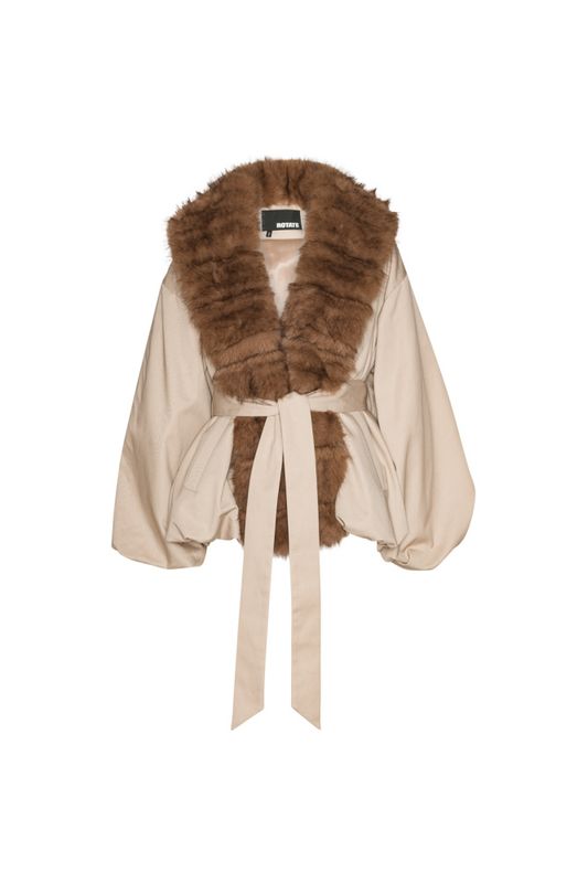 Faux Fur Collar Jacket Cement 