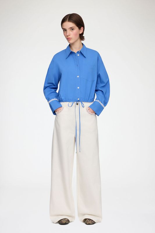 Stretch Cotton Cropped Bowling Shirt Marina