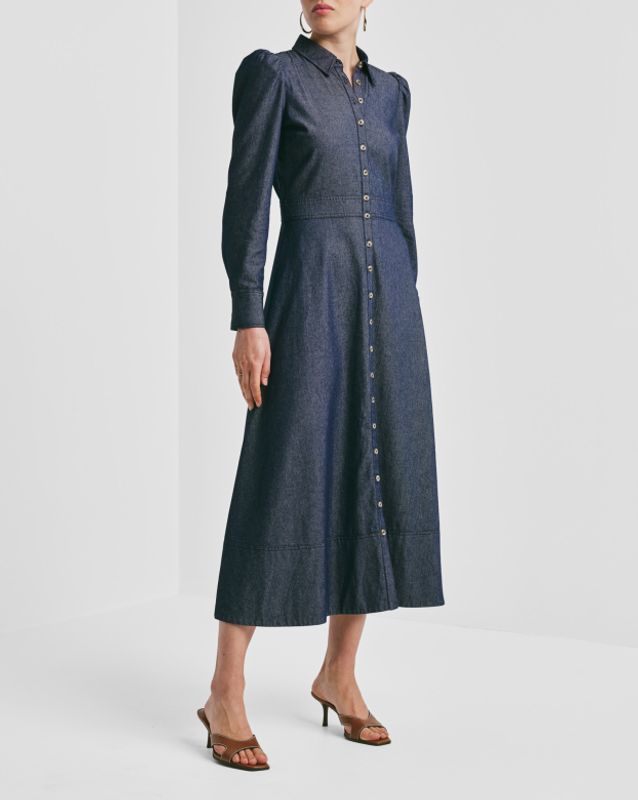 Denim Button-Down Dress French Blue 