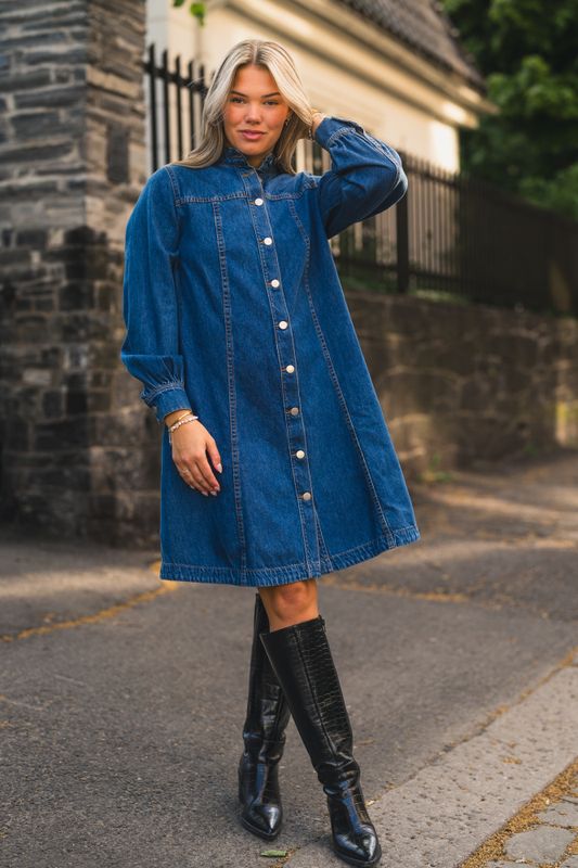 Rylan Elena Shirt Dress Mid Blue Wash 