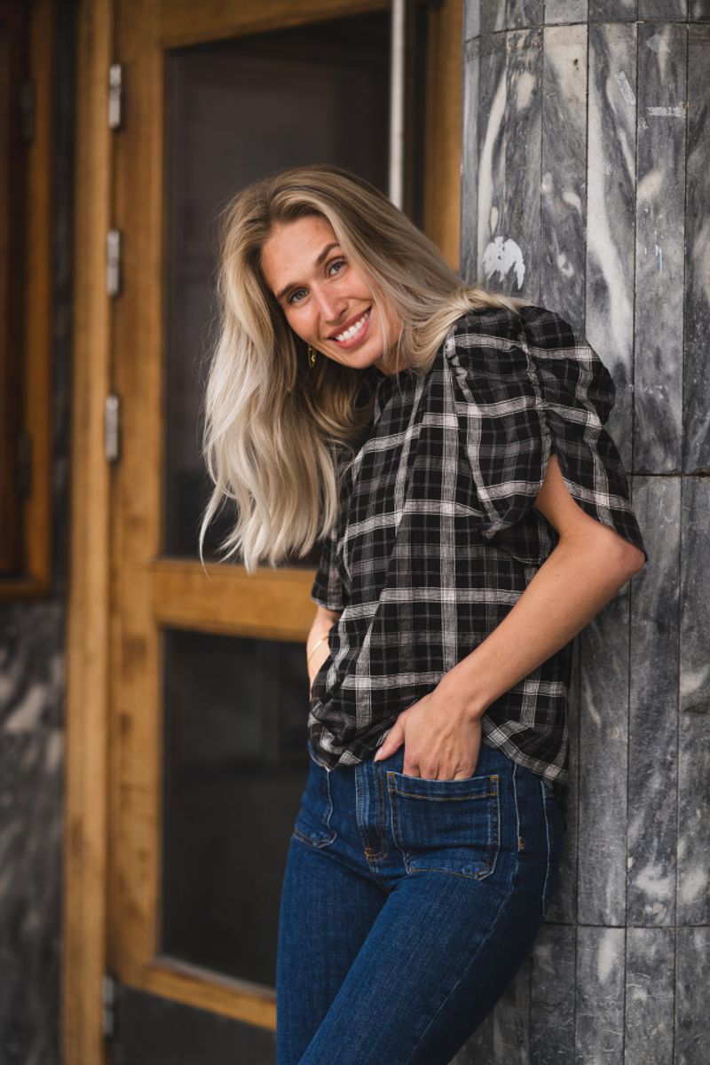 Sally Check SS Blouse Black 