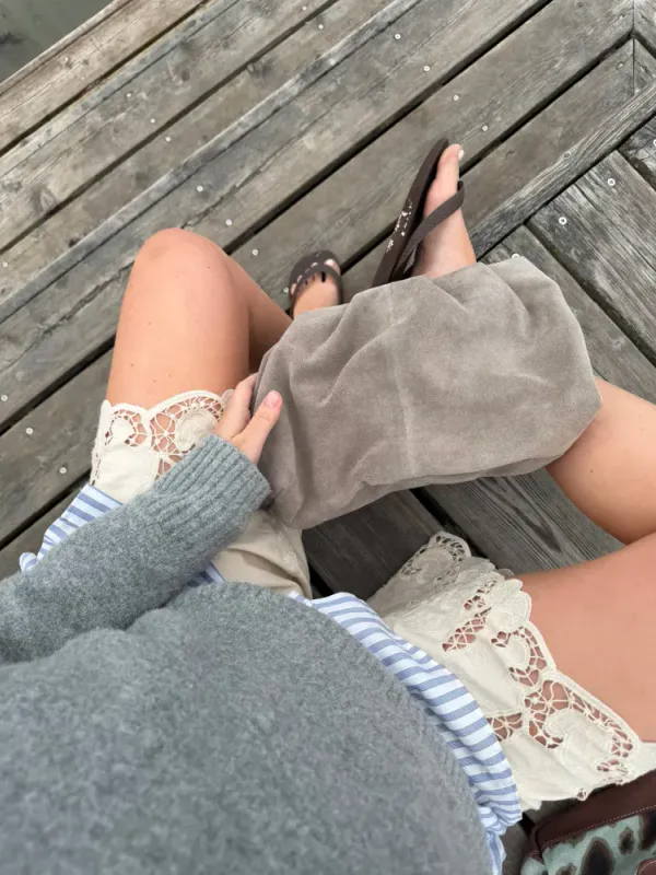 Suede Clutch Bag Porpoise Gray 