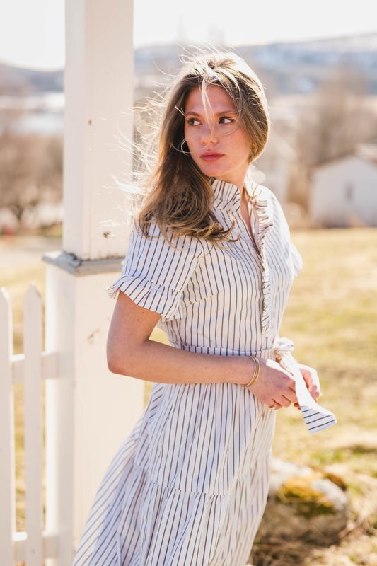 Nellie Wide Stripe Dress Ivory 
