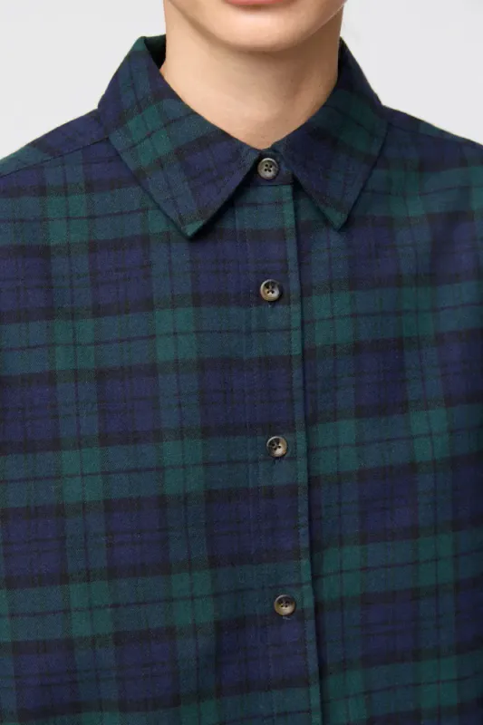 Flannel Workwear Shirt Green Navy Check 