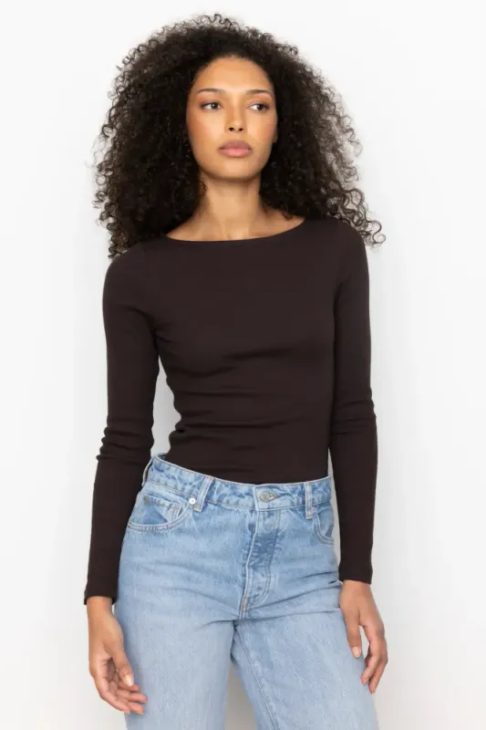 Petronella Rib Boatneck Dark Brown 