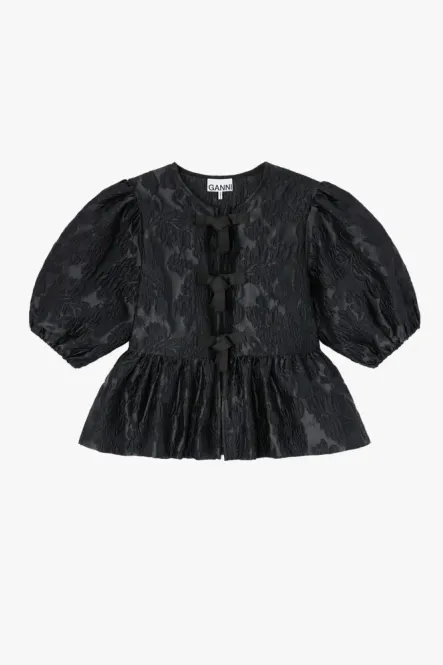 Hovedbilde Satin Cloque Peplum Blouse Black 