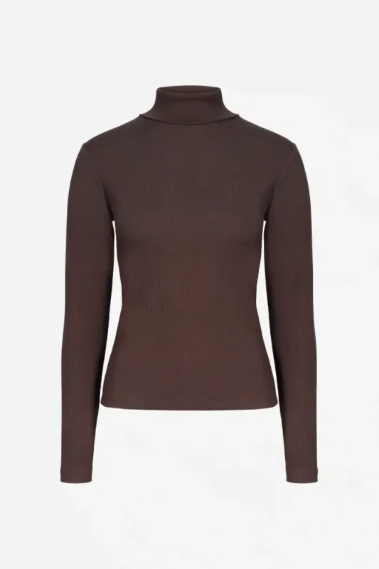 Petra Rib Turtleneck Dark Brown 