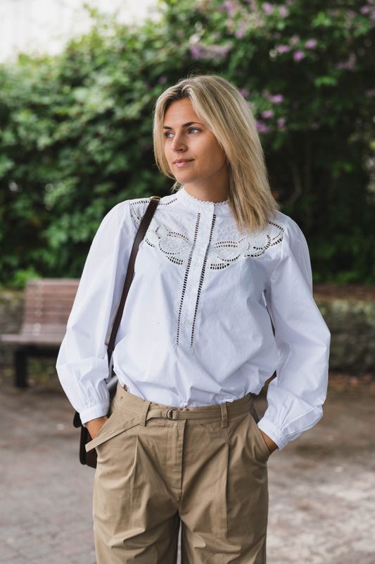 Aneliah C Poplin Emb Blouse White 