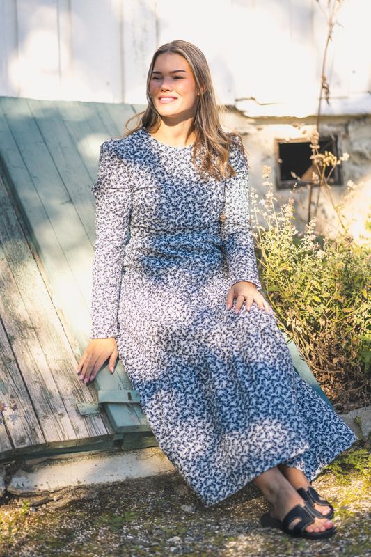 Dora Dress Navy Rosehip Print 