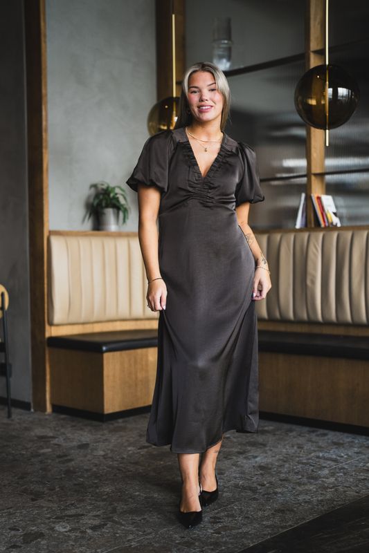 Illana Heavy Sateen Dress Dark Brown 