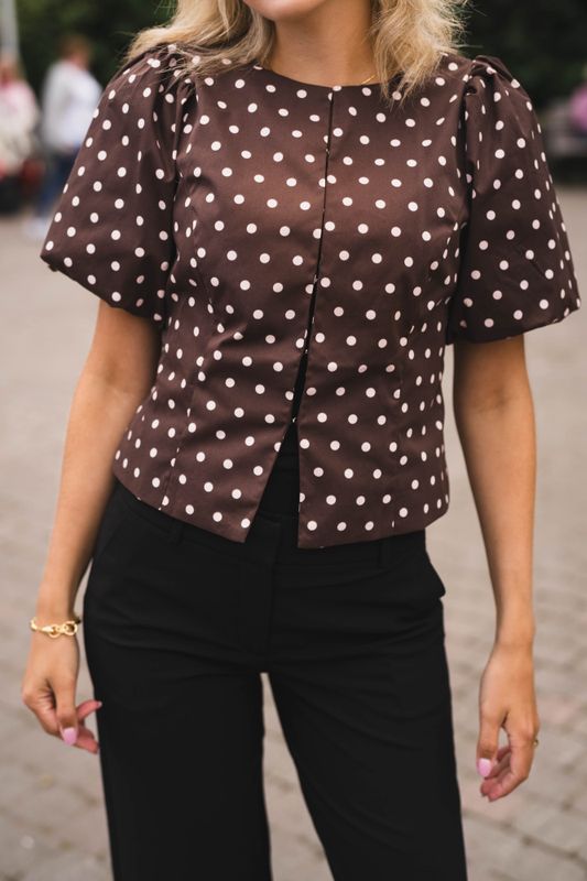 Anela Dot Blouse Brown 