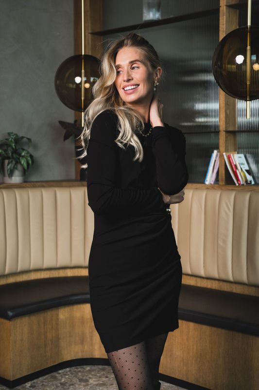 Mailey Jersey Brooch Mini Dress Black 