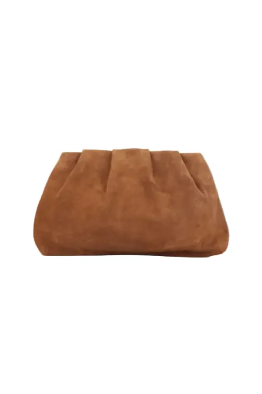 Suede Clutch Bag Cognac Brown 