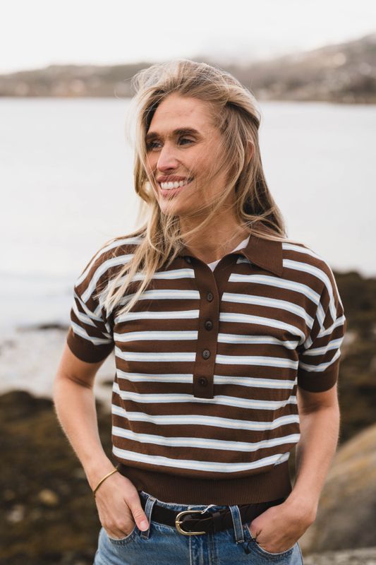 Emira Knit Polo Top Dark Brown 