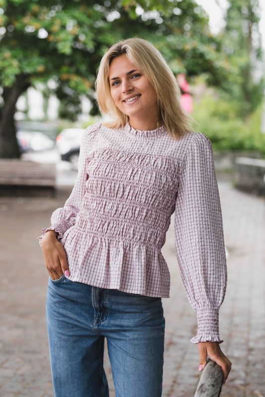 Possa Mini Check Blouse Light Pink 