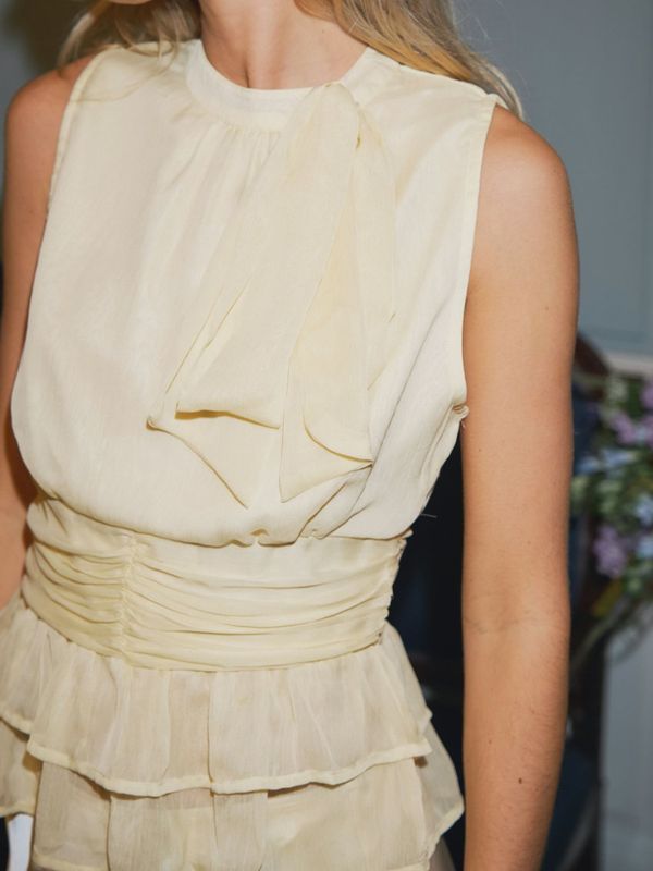 Ansol Solid Chiffon Top Light Yellow 