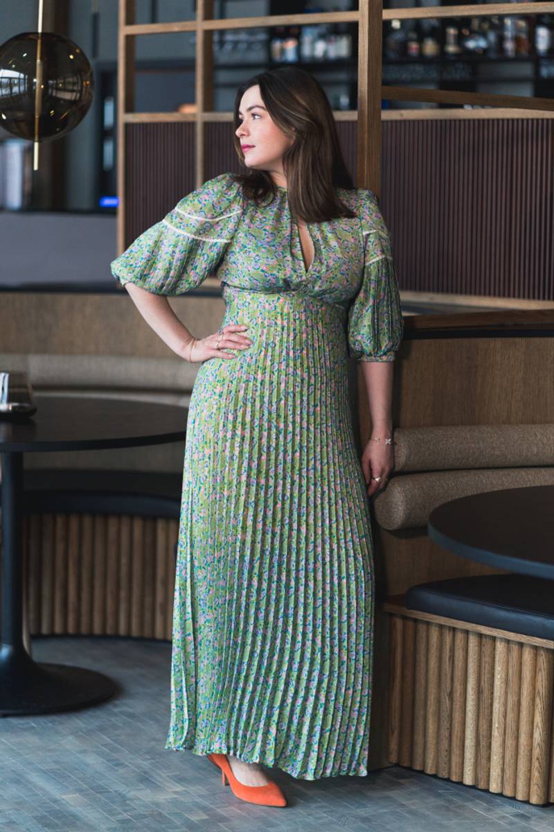 Plissé Midi Dress Green Garden - Vakre Vene