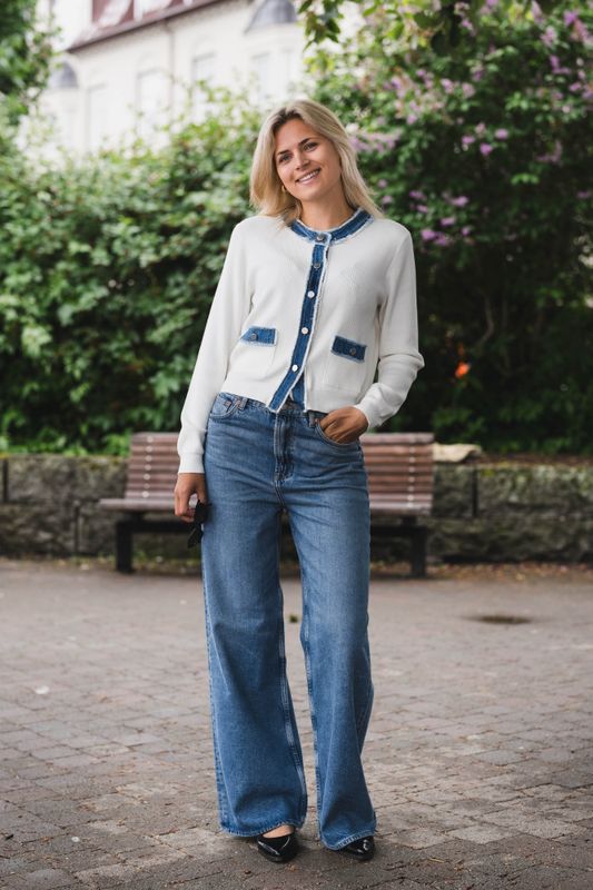 Zelma Knit Denim Cardigan Offwhite 