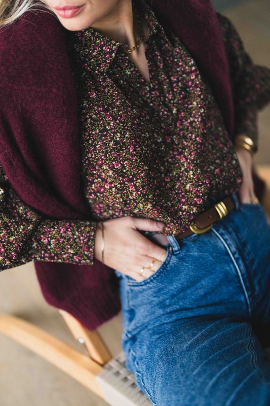Astrid Top Black Coffee Flower 