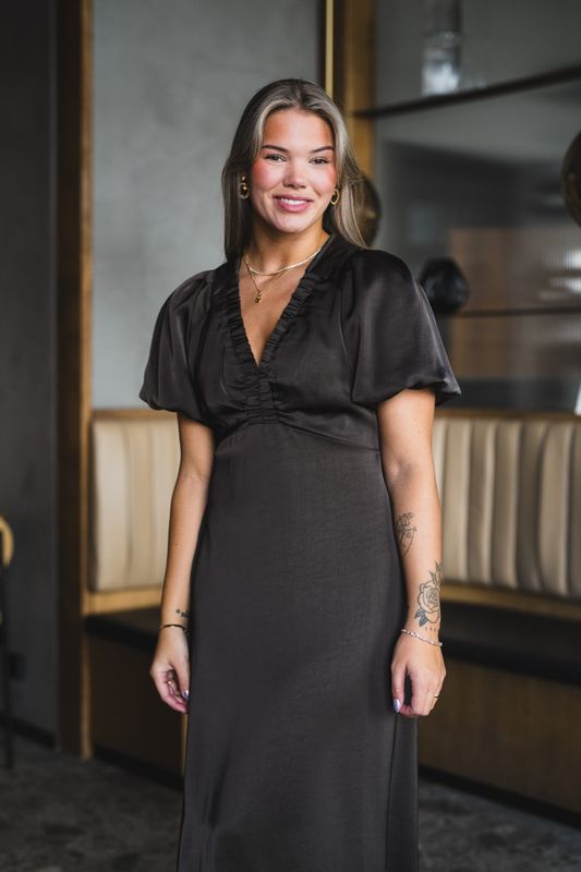 Illana Heavy Sateen Dress Dark Brown 