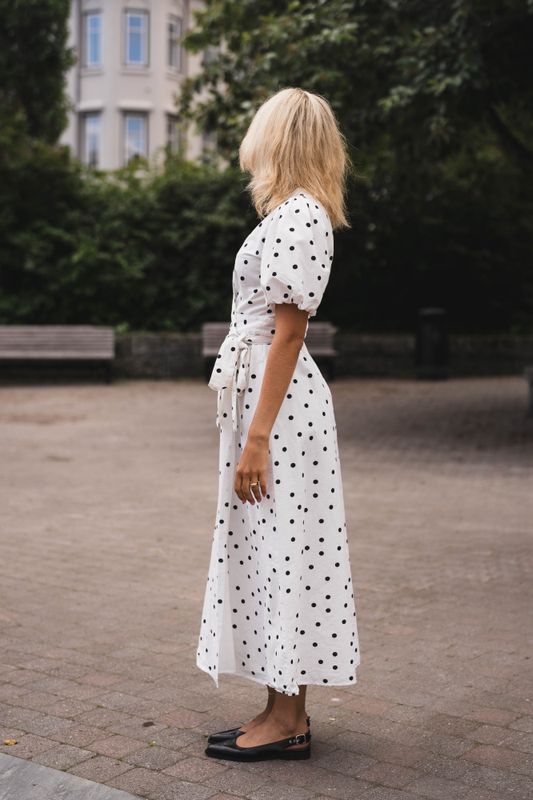 Clarine Linen Dot Dress White 
