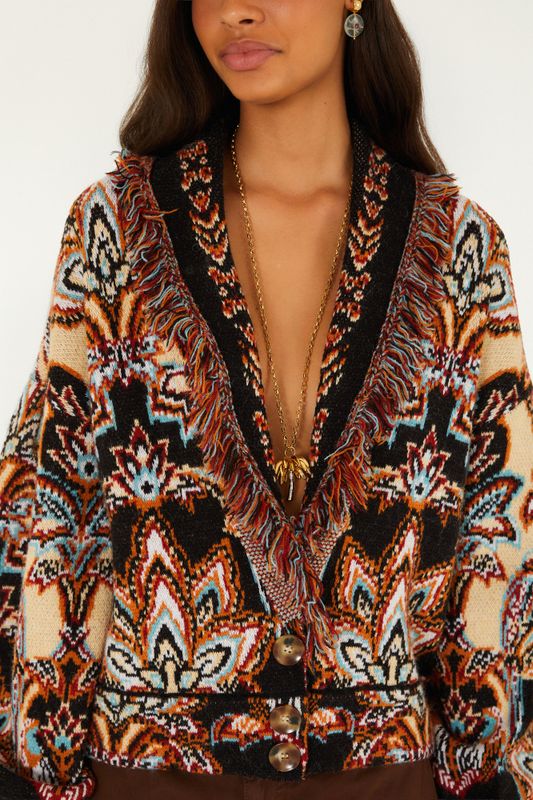 Tapestry Dream Cream Knit Fringe Cardigan 