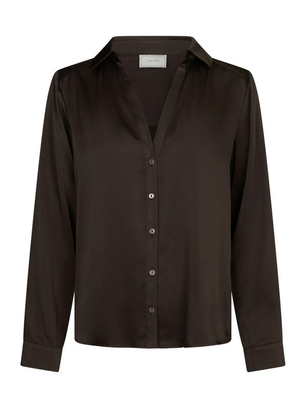 Hazelle Drapy Satin Shirt Dark Brown 