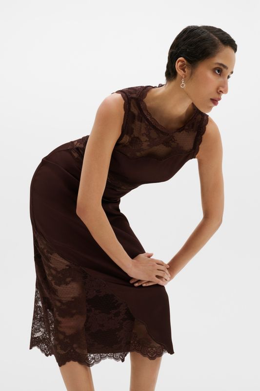 Desire Lace Trimmed Cut Out Midi Dress Espresso 