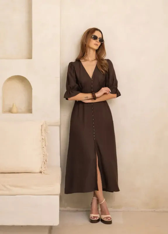 Andrea Dress Espresso Linen 