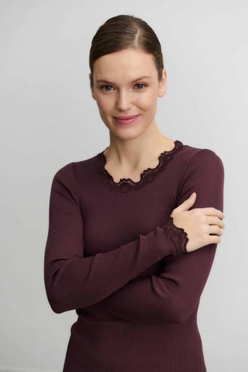 Babette LS Regular Lace T-Shirt Fudge 