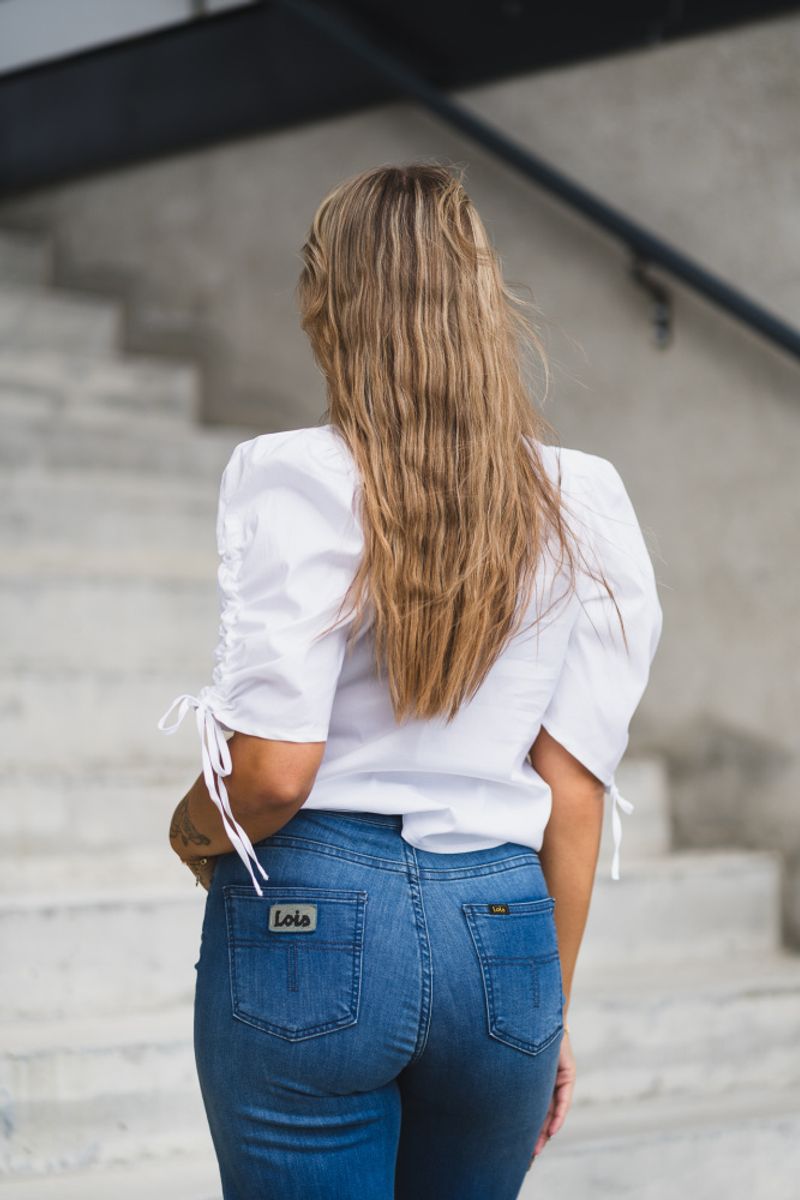 Sanna SS Puff V-Blouse White 